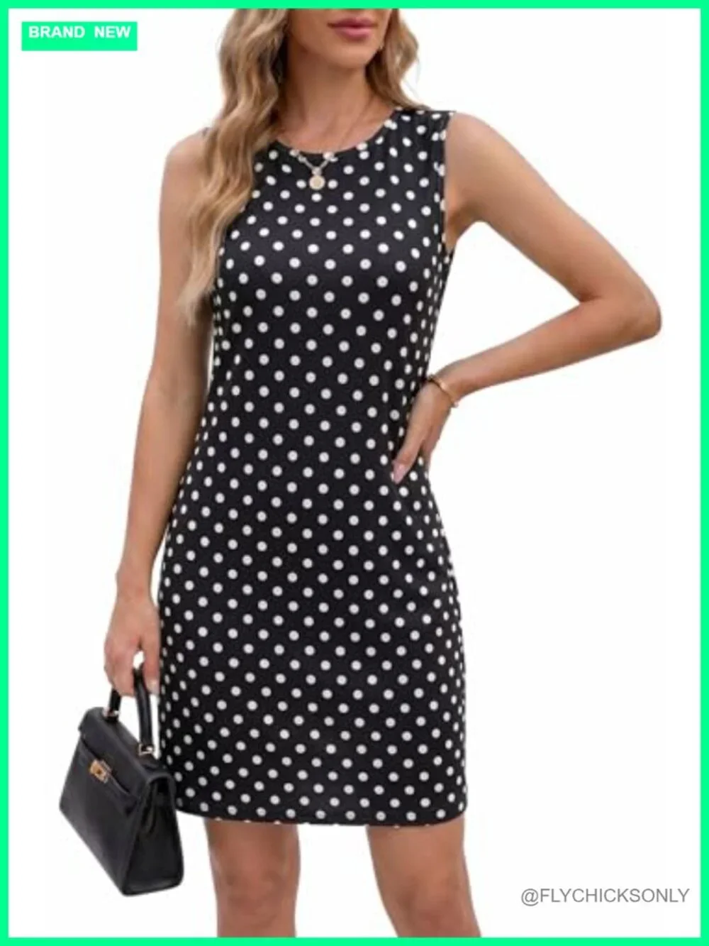 Women's Casual Polka Dot A-Line Midi Dress Sleeveless with Pockets